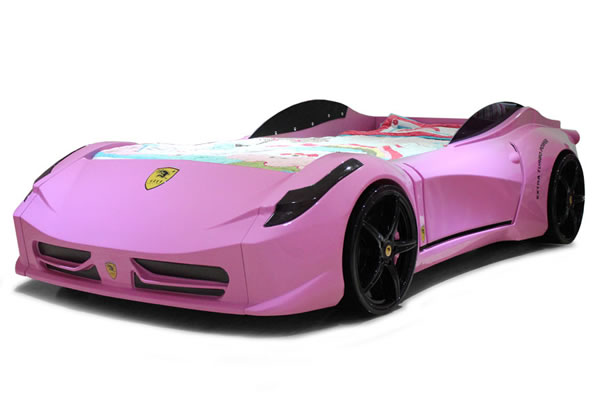 pink race car bed